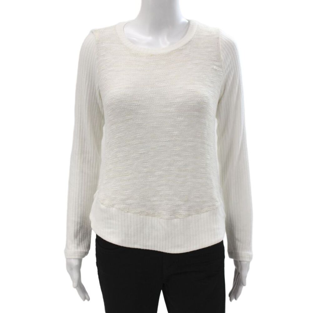 Splendid Unisex Pullover Sweater White Round Neck Long Sleeve Lurex Size S